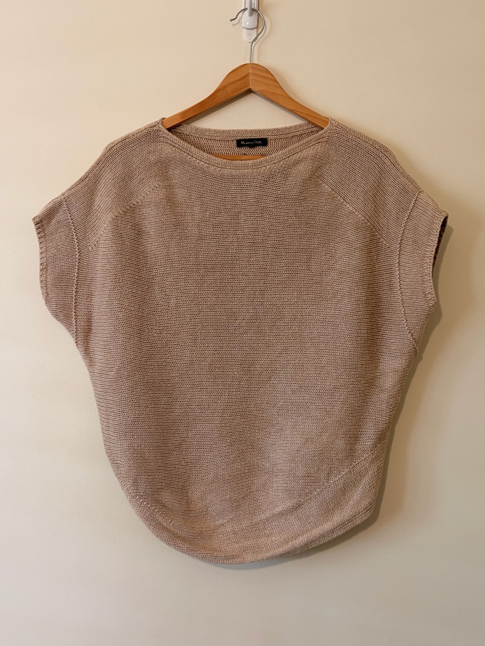 Massimo Dutti Beige Short-Sleeve Scoop Neck Knit Sweater